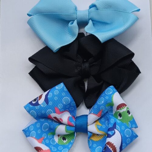 Tripple decker: Light Blue, Black and ,Baby Shark Hair Bows Mini