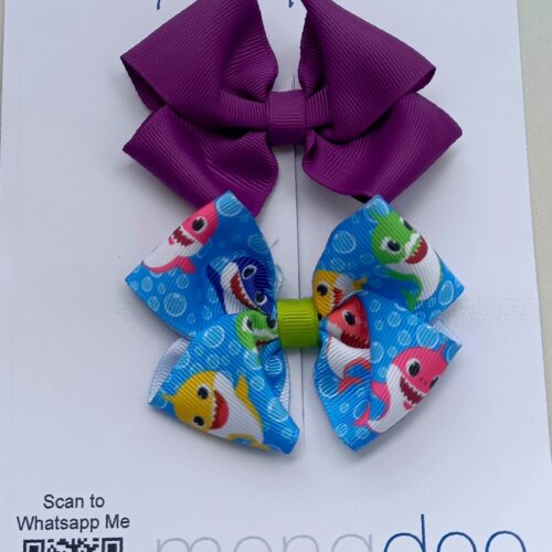 Double Delight: Bright Purple and Baby Shark Hair Bows Mini (Copy)