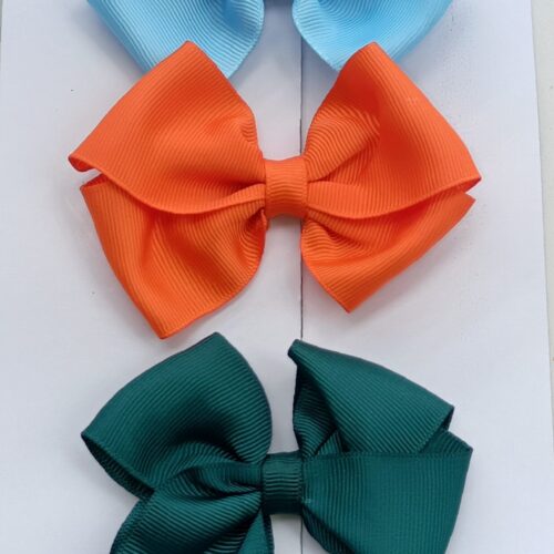 Tripple decker: Light Blue,Orange and ,Dark Green Hair Bows Mini