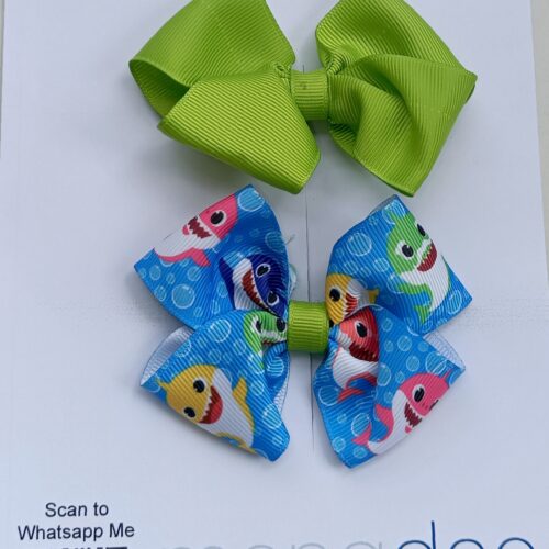Double Delight: Lemon Green and Baby Shark Hair Bows Mini