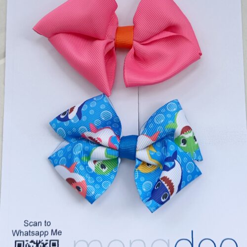 Double Delight: Bright Pink and Baby Shark Hair Bows Mini
