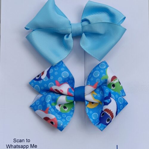 Double Delight: Light Blue and Baby Shark Hair Bows Mini