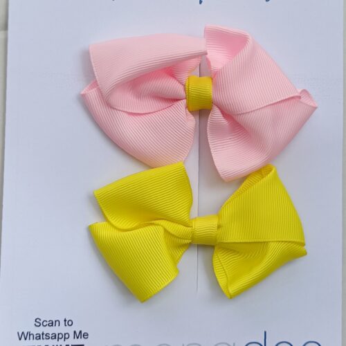 Double Delight: Light Pink and Canary Yellow Hair Bows Mini