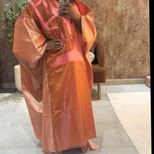 Embroidered Agbada Boubou Peach and Burnt Orange