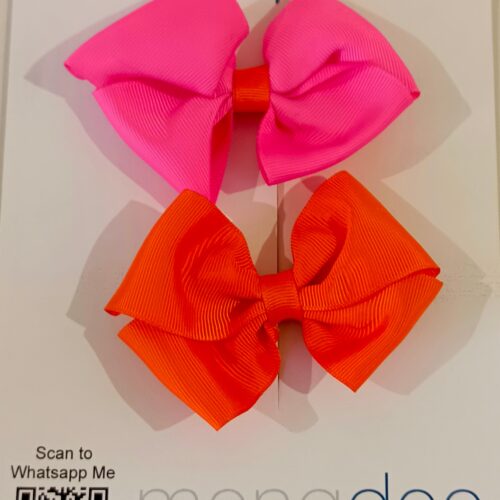 Double Decker:Fushia Pink and Orange Hair Bows Mini