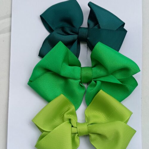 Tripple Decker: Light, Bright and Dark Green Hair Bows Mini