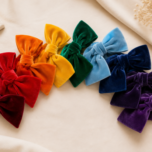 Velvet Hair Bows: Rainbow Set